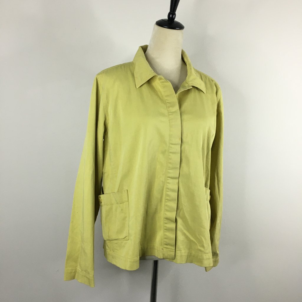 Eileen Fisher Long Sleeve Yellow Mustard/Green'ish Hidden Button Jacket